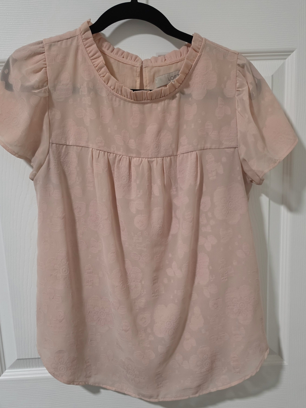 LOFT Women's Blush Pink Short-Sleeve Ruffled Yoke Top